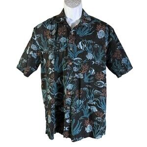 COOKE STREET Men's Short Sleeve Button Down Fish Aquarium Shirt Black Large